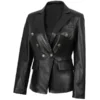Kim Kardashian Double Breasted Black Leather Blazer For Women
