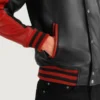 Terrance Black and Red Varsity Leather Jacket For Men pocket