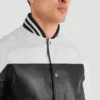 Terrance Black and white Varsity Leather Jacket For Men collor