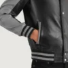 Terrance Black and grey Varsity Leather Jacket For Men pocket