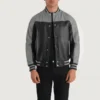 Terrance Black and Red Varsity Leather Jacket For Men closeup look