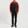 Terrance Black and Red Varsity Leather Jacket For Men